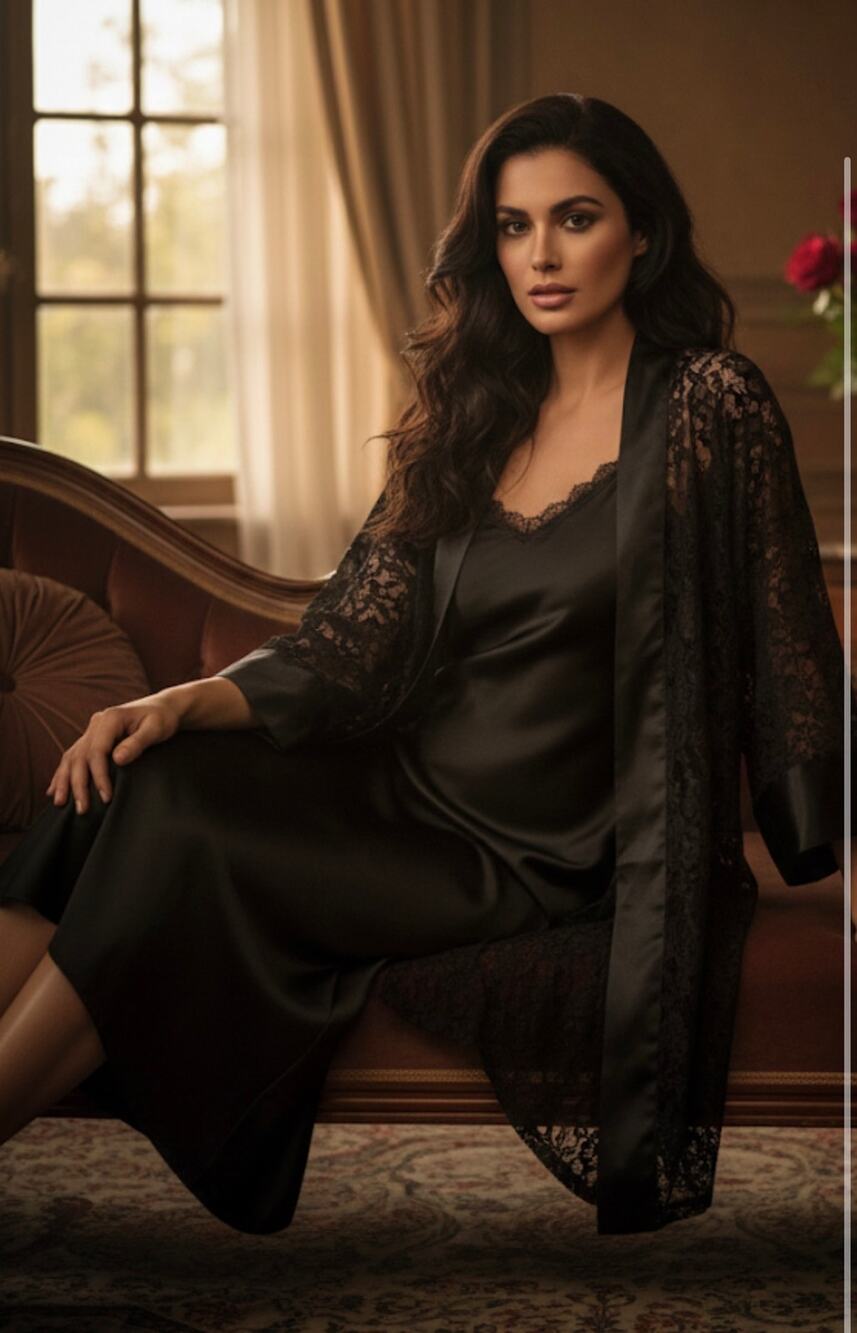 Whimsygoth Vintage Black Lace Sheer Robe Kimono One Size